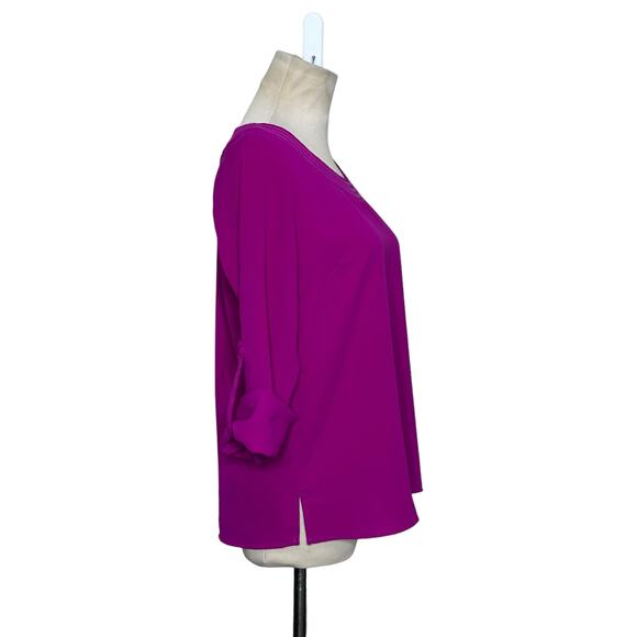 Skies Are Blue fuchsia roll tab sleeves blouse size SP - Picture 8 of 13